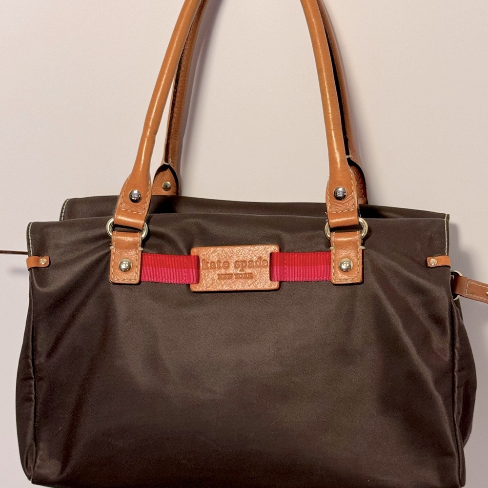 KATE SPADE LARGE NYLON AND LEATHER BROWN TOOL BAG SUPER COLOR!!